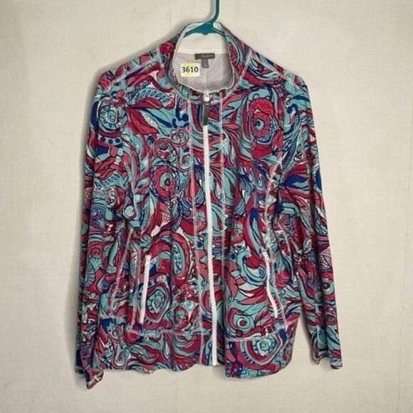 T by Talbots AbstractPrint Athleisure Stretch Full Zip Yoga Jacket Women Size XL - Picture 1 of 10